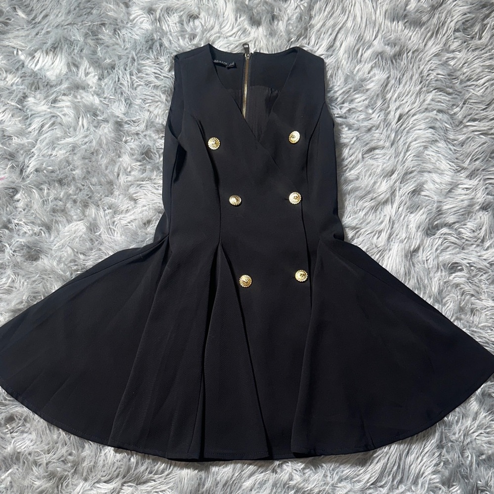 Balmain Black Mini Dress with Gold Accents